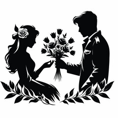 a man is giving flowers to his lover