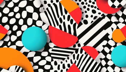 Obraz premium Abstract Geometric Pattern with Bold Red Orange and Teal Circles and Lines