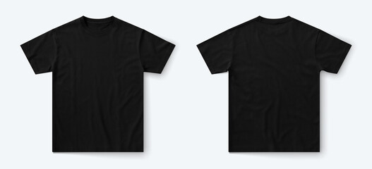 black tshirt regular fit from front and back side, tshirt photo for mockup, blank tshirt © DekGrativ