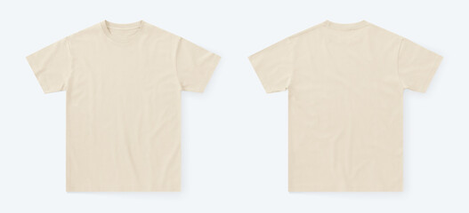 cream tshirt regular fit from front and back side, tshirt photo for mockup, blank tshirt