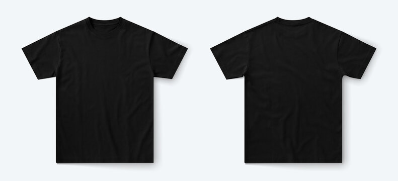 black tshirt regular fit from front and back side, tshirt photo for mockup, blank tshirt