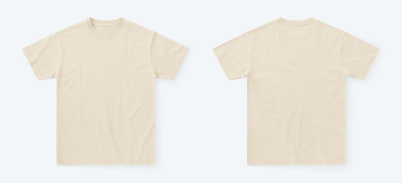 cream tshirt regular fit from front and back side, tshirt photo for mockup, blank tshirt