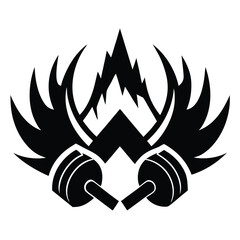 Fiery Mountain Peak Fitness Weightlifting Wings Logo Design
