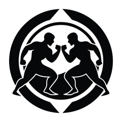 Powerful Silhouette of Two Fighters Facing Off MMA, Boxing, Combat Sports Logo Design
