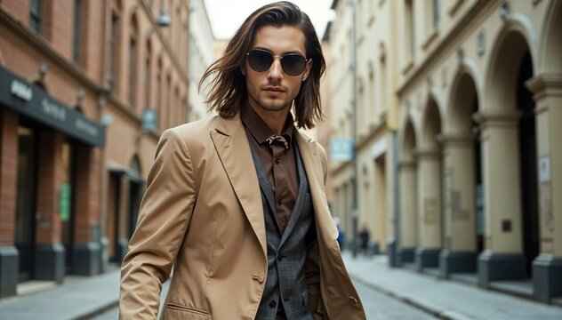 Aman Malik Stylish Male Model in Trench Coat and Sunglasses in Urban Cityscape

