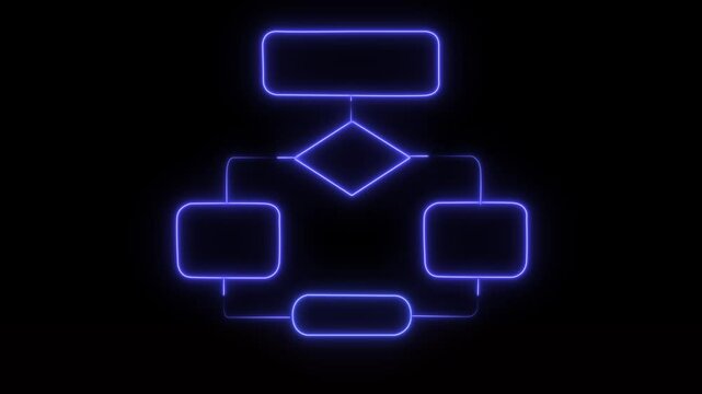 Glowing neon line Business hierarchy chart icon. Neon line Work flow Diagram on black background.