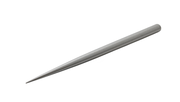 Detailed closeup of a large, elongated metal tip with pointed end for industrial applications