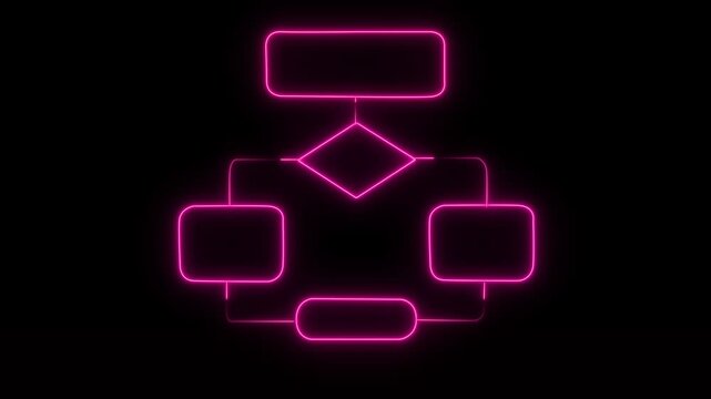 Glowing neon line Business hierarchy chart icon. Neon line Work flow Diagram on black background.
