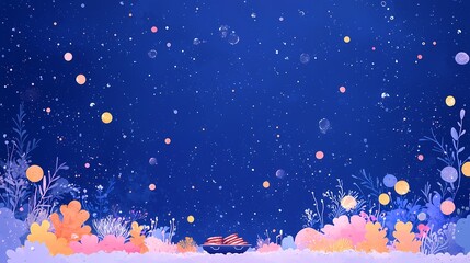 Fototapeta premium Whimsical Underwater Scene, Fantasy underwater world with colorful coral and floating bubbles.