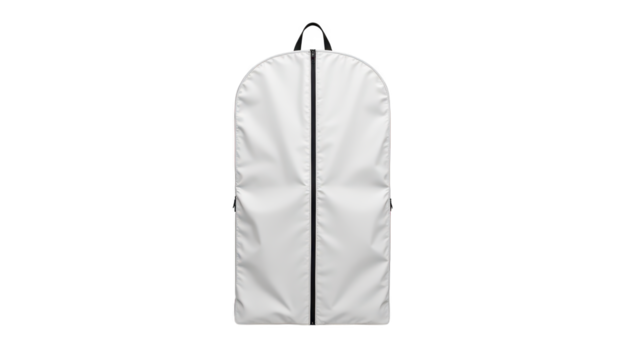 White garment bag, zippered protection for travel and storage keeping clothes clean wrinklefree