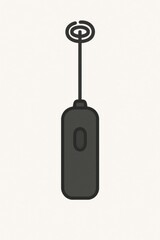 Minimalist illustration of a handheld electric milk frother with a spiral whisk attachment.
