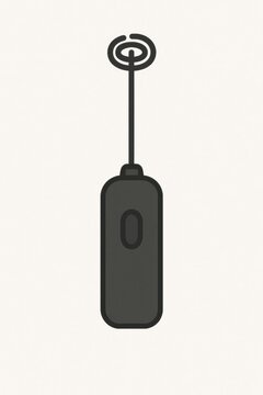 Minimalist illustration of a handheld electric milk frother with a spiral whisk attachment.