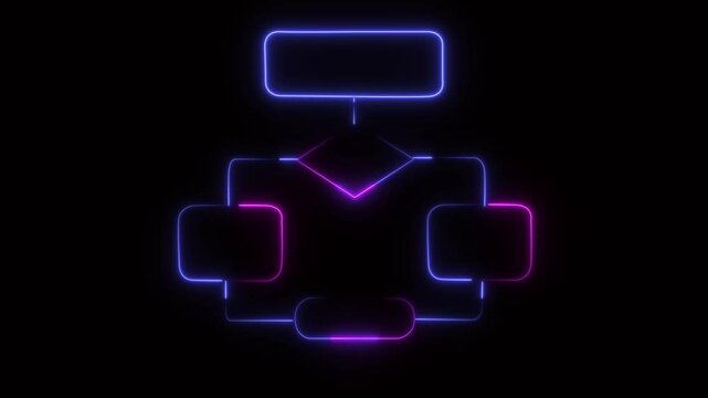 Glowing neon line Business hierarchy chart icon. Neon line Work flow Diagram on black background.