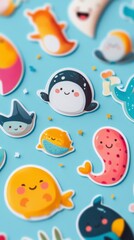Cute Cartoon Ocean Stickers with Colorful Sea Creatures and Themes