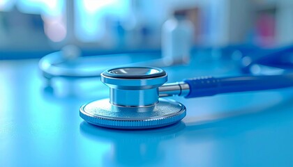 Precision Medical Tool on Pristine Blue Laboratory Background Highlighting Stethoscope for Healthcare and Diagnostics