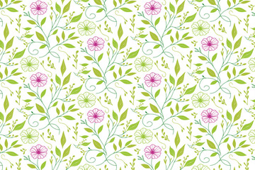 floral sketch one line print, modern cotton flower seamless texture, outline trendy wrapping paper art, hand drawn pillow cover fabric, fashion textile repeat design, stylish nature inspired pattern