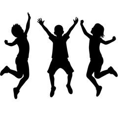 Fototapeta premium Happy People Silhouettes Jumping – Dynamic Cheerful Celebration with Abstract Minimalist Design