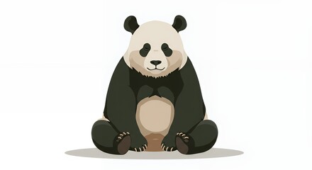 Fototapeta premium Adorable Giant Panda Bear Sitting Calmly Serene Peaceful Tranquil Illustration