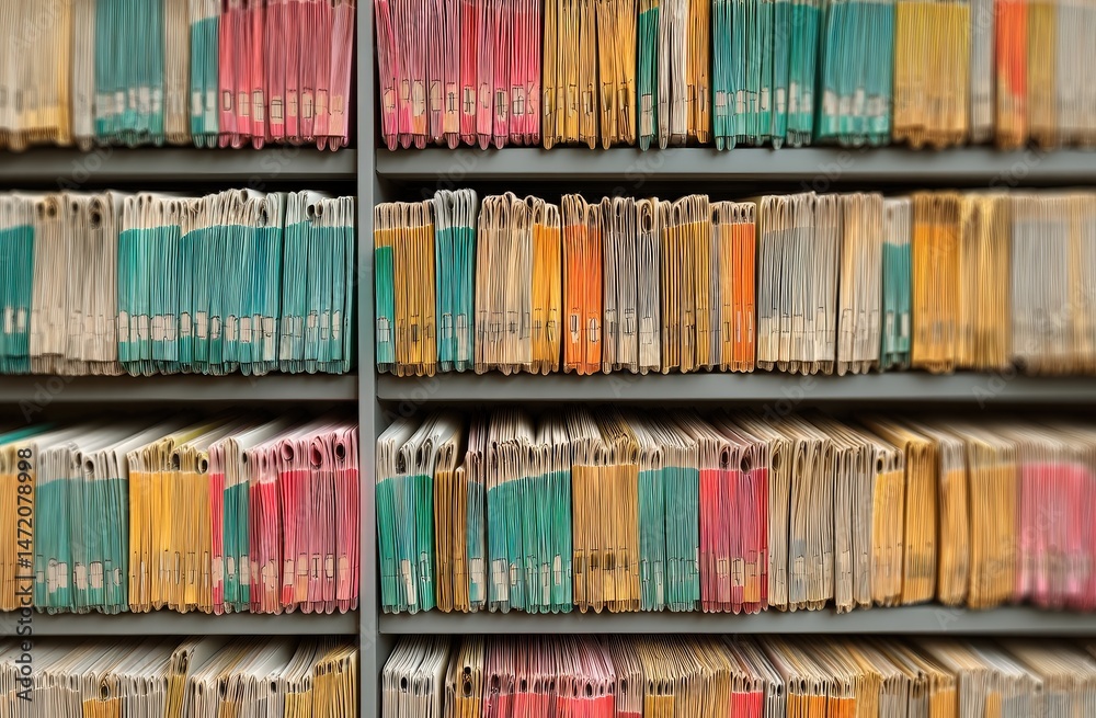 Poster organized medical records in a file cabinet displaying various color-coded folders for efficient doc