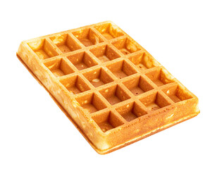 Golden Waffle Isolated on Transparent Background Sweet Breakfast Food Concept