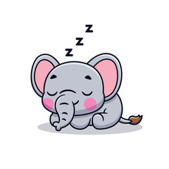 Cute Cartoon Elephant Sleeping Tired Illustration Icon Vector, Animals Nature, Cartoon Style Flat