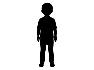 Black and White Silhouette of a Young Child Standing and Facing Forward with Minimalist Simple Background – Emotional, Artistic, and Expressive Concept for Childhood, Innocence, and Imagination in Hig