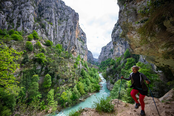 Woman Hiking in the Verdon, France during Springtime