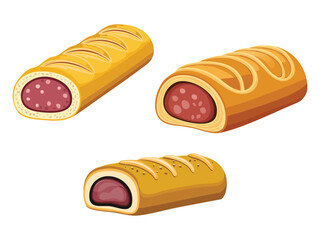 vector illustration of a Sausage Roll (Sausage Meat Wrapped in Puff Pastry and Baked)