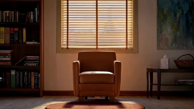 Therapist Office with Empty Chair, Symbolic Scene of Healing Space
