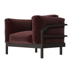Modern boxy lounge chair angled view isolated.