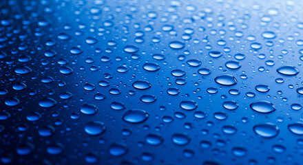 Blue Raindrops: Serene Water Droplets on a Smooth Surface - A Refreshing Texture & Background
