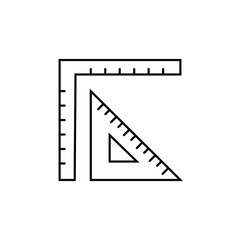 Black and white line icon of a ruler and set square representing measurement and precision. Ideal for education, drafting, design tools, or construction themes.