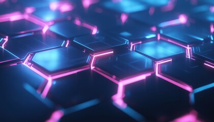 Fototapeta premium Glowing Pink and Blue Hexagon Pattern Abstract Technology Background