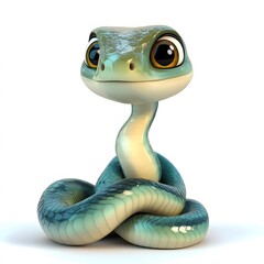 Fototapeta premium Cute Snake cartoon character 3D white backround