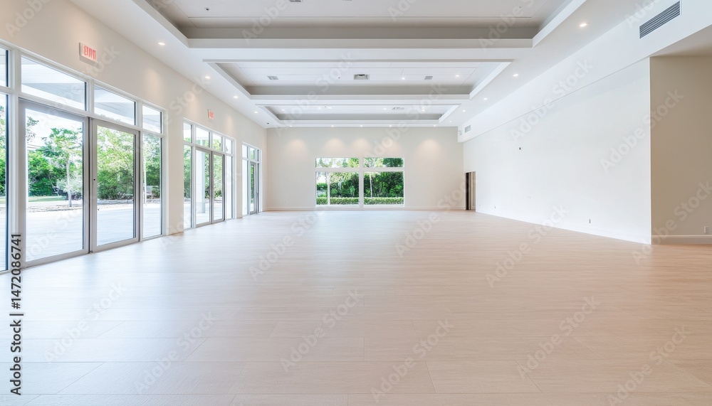 Aufkleber spacious empty hall with large windows and light beige walls