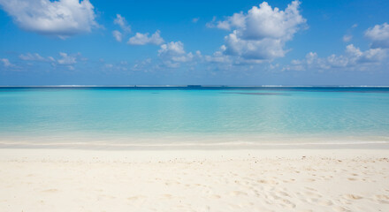 Fototapeta premium Tropical Paradise: Pristine Beach, Turquoise Water & Blue Skies - Escape to Serenity!