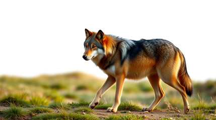 wolves male and female walking together, isolated background