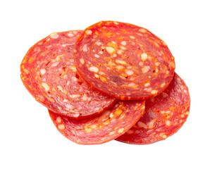 Salami slices isolated pepperoni sausage meat food transparent background png cutout