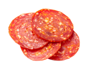 Salami slices isolated pepperoni sausage meat food transparent background png cutout