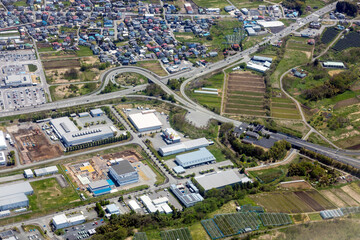 山形バイパスの山形上山インターチェンジ付近を空撮