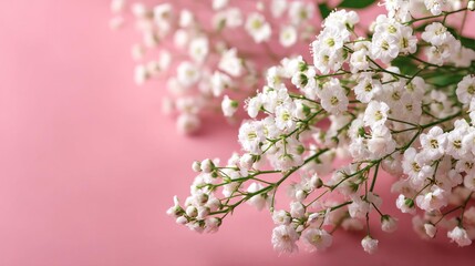 Obraz premium Delicate white flowers on a pink background. Happy Mother’s Day Floral Greeting Card