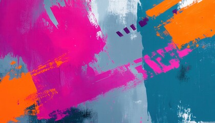 Vibrant Abstract Painting with Pink Orange and Teal Brushstrokes