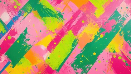 Vibrant Abstract Painting with Pink and Green Brushstrokes
