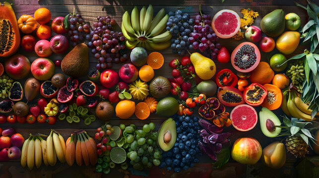fruits and berries close-up view from above