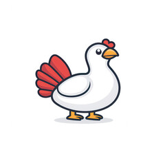 Fototapeta premium A colorful cartoon illustration of a goose with a vibrant red tail and a cheerful expression, set against a plain white background, suitable for various design projects.