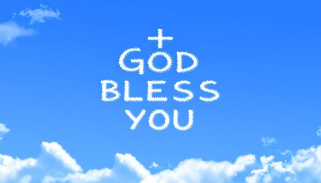 青い空に書かれた祝福の言葉god bless you。aiで生成