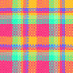 Vibrant, playful plaid pattern in bold, cheerful colors.  Perfect for textile designs, fashion, websites, or branding projects needing a fun, energetic aesthetic.
