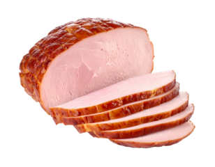 Sliced Ham Isolated Delicious Pork Meat Food Transparent Background PNG Cutout Object Element