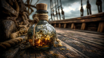 old pirate bottle of rum concept