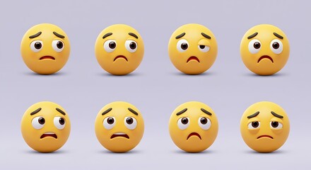 Fototapeta premium thinking emoji clipart character. 3d emoji character in round yellow graphic elements collection with curious, confused, guessing, sad, shocked and serious facial expressions. Thinking vector